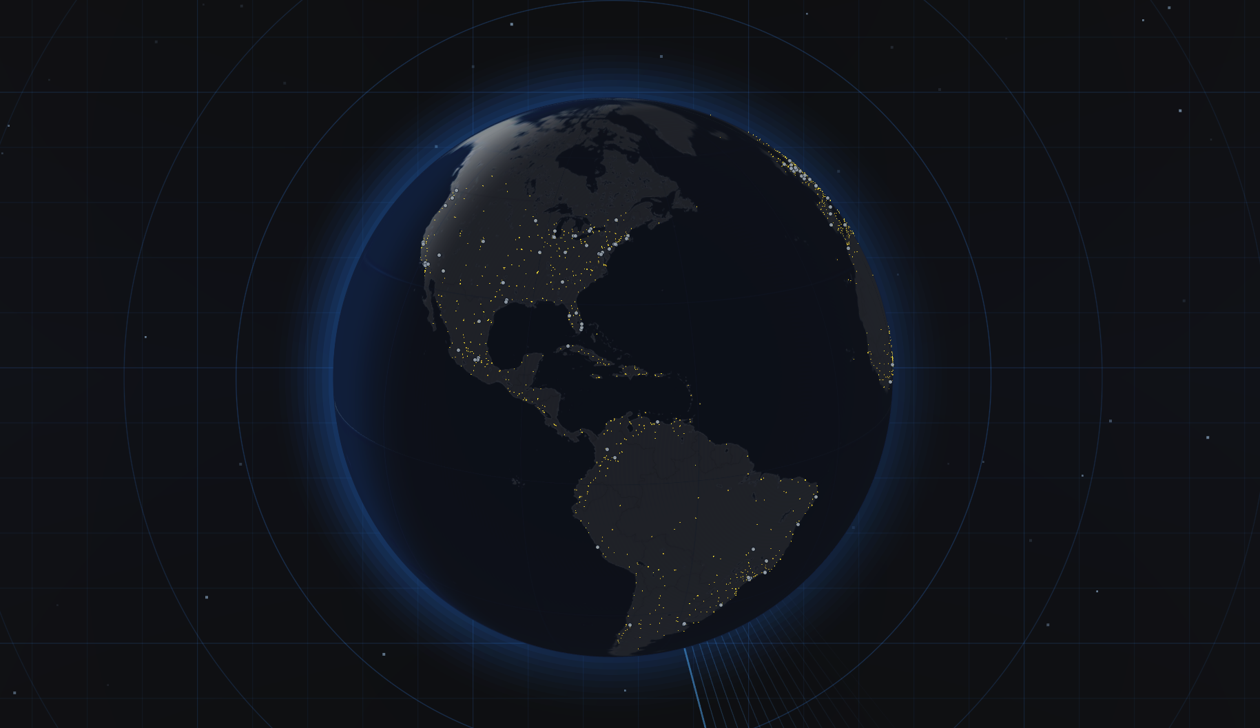 Airline Executive globe view at night with city lights across the Americas